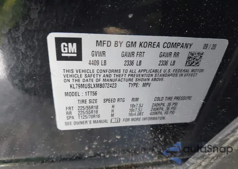 2021 Chevrolet Trailblazer Awd Rs z USA, uszkodzony, nr VIN KL79MUSLXMB072423